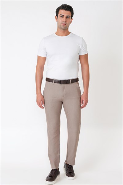 Slim Fit Esnek Pamuklu Yan Cepli Bej Pantolon P 1226