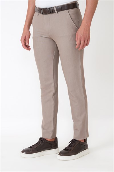 Slim Fit Esnek Pamuklu Yan Cepli Bej Pantolon P 1226