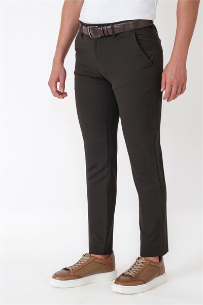 Slim Fit Esnek Pamuklu Yan Cepli Kahverengi Pantolon P 1226