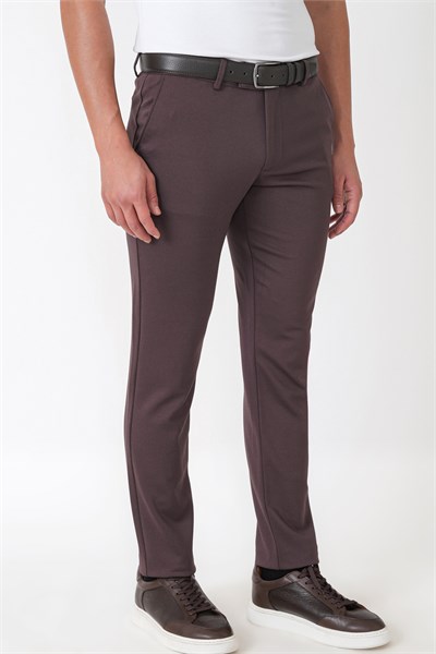 Slim Fit Esnek Pamuklu Yan Cepli Kahverengi Pantolon P 1231