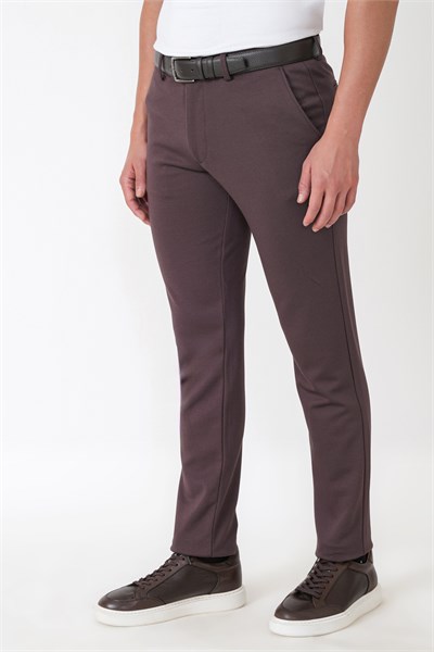 Slim Fit Esnek Pamuklu Yan Cepli Kahverengi Pantolon P 1231