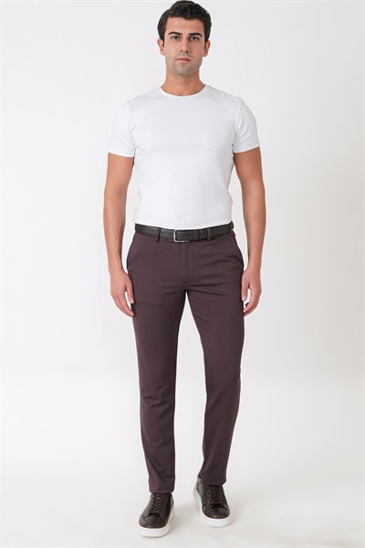 Slim Fit Esnek Pamuklu Yan Cepli Kahverengi Pantolon P 1231