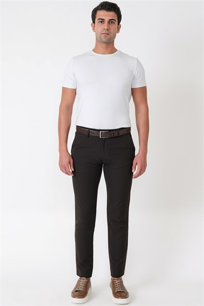 Slim Fit Esnek Pamuklu Yan Cepli Kahverengi Pantolon P 1226