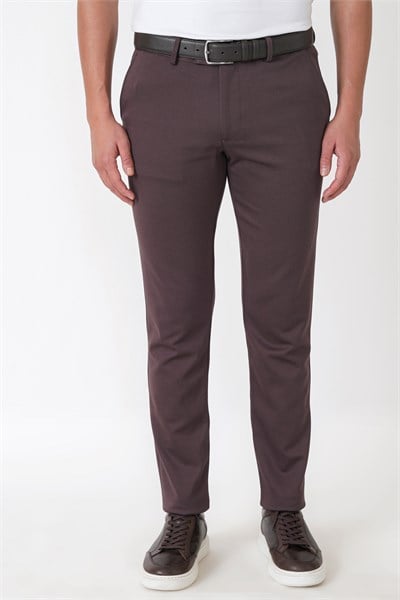 Slim Fit Esnek Pamuklu Yan Cepli Kahverengi Pantolon P 1231