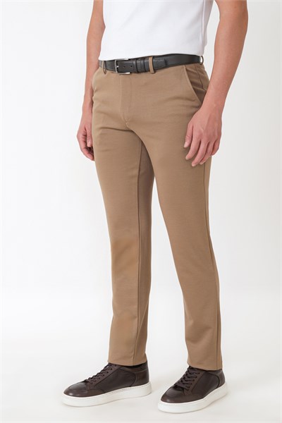 Slim Fit Esnek Pamuklu Yan Cepli Koyu Bej Pantolon P 1231