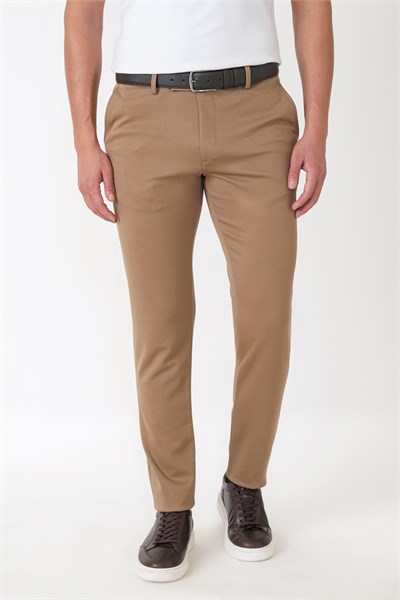 Slim Fit Esnek Pamuklu Yan Cepli Koyu Bej Pantolon P 1231