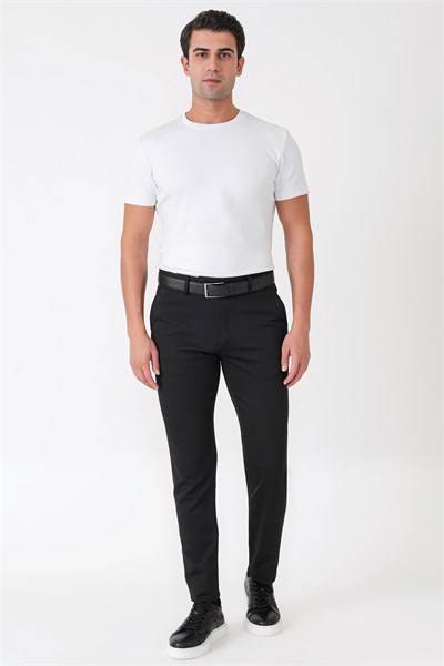 Slim Fit Esnek Pamuklu Yan Cepli Siyah Pantolon P 1231