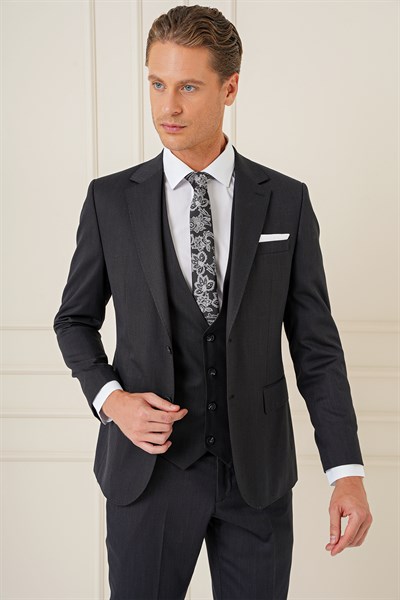 Slim Fit Esnek Yelekli Klasik Siyah Takım Elbise Tk 897