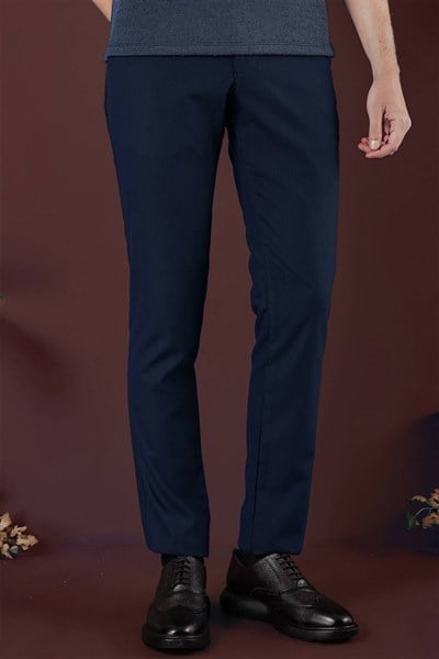 Slim Fit Esnek Yünlü İnce Çizgili Lacivert Pantolon P 1136
