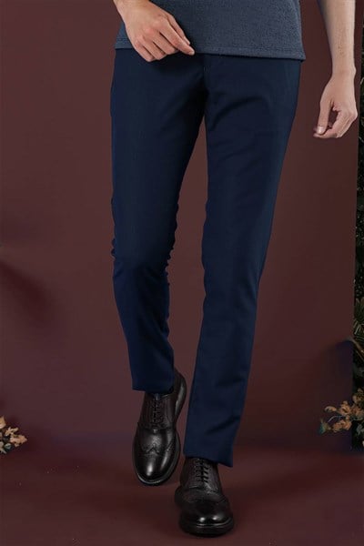 Slim Fit Esnek Yünlü İnce Çizgili Lacivert Pantolon P 1136