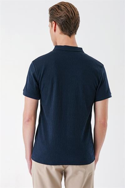 Slim Fit Fermuarlı Polo Yaka %100 Pamuk Lacivert Tişört Ts 877