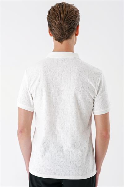 Slim Fit Fermuarlı Polo Yaka %100 Pamuk Ekru Tişört Ts 877