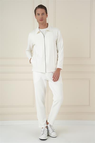 Comfort Fit Erkek Yaka Fermuarlı Esnek Pamuk Ekru Mont MT 174