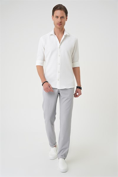 Slim Fit Gofre Kumaş Desenli Uzun Kol Beyaz Gömlek  G 1592