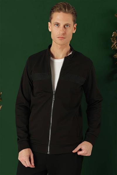 Slim Fit Hakim Yaka Önü Taş Baskılı Siyah Mont MT 170