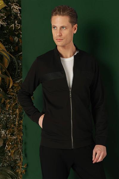 Slim Fit Hakim Yaka Önü Taş Baskılı Siyah Mont MT 170