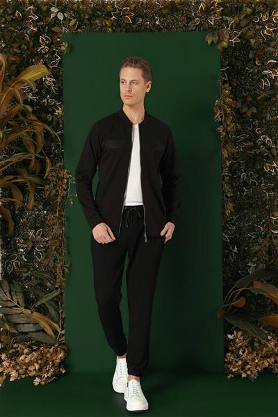 Slim Fit Hakim Yaka Önü Taş Baskılı Siyah Mont MT 170