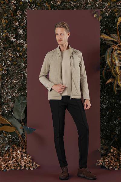 Slim Fit Hakim Yaka Yan Cep Fermuarlı Bej Rüzgarlık Mont MT 168