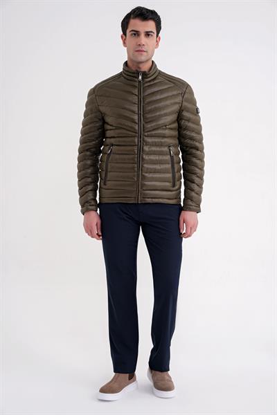 Slim Fit Hakim Yaka Yan Cepli Kaz Tüyü Haki Şişme Mont MT 176
