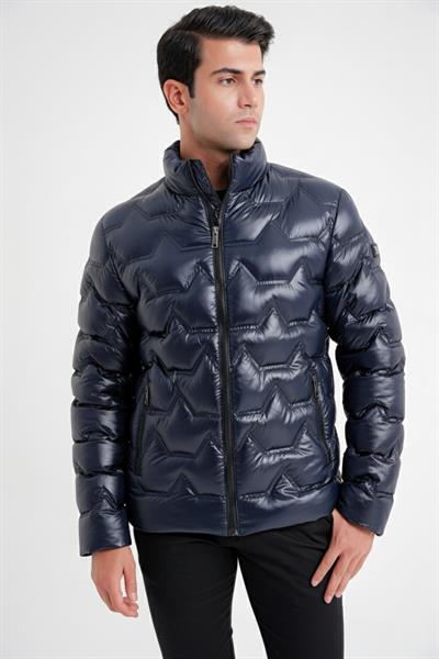 Slim Fit Hakim Yaka Yan Cepli Kaz Tüyü Lacivert Şişme Mont MT 175