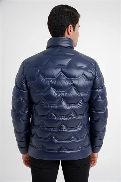 Slim Fit Hakim Yaka Yan Cepli Kaz Tüyü Lacivert Şişme Mont MT 175