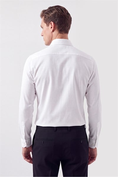 Slim Fit İtalyan Yaka %100 Pamuk Saten Düz Beyaz Gömlek GK 759