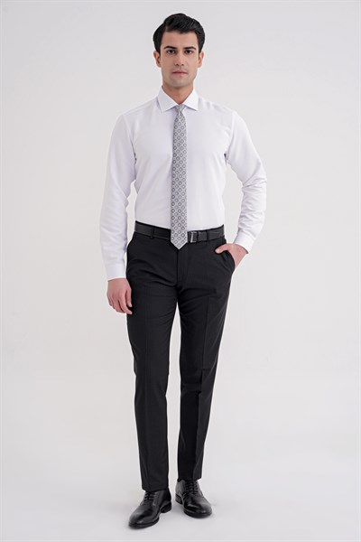 Slim Fit İtalyan Yaka %100 Pamuk Saten Düz Beyaz Gömlek GK 758