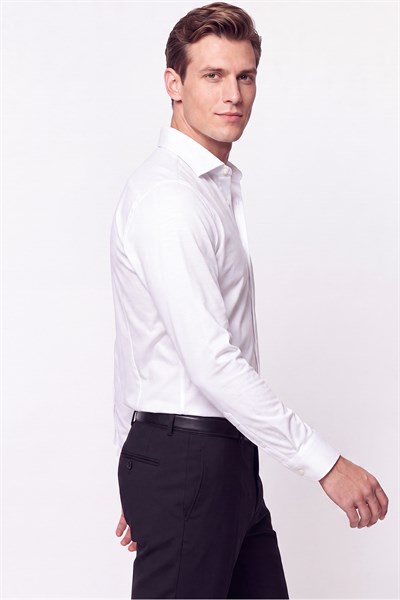 Slim Fit İtalyan Yaka %100 Pamuk Saten Düz Beyaz Gömlek GK 759