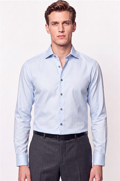 Slim Fit İtalyan Yaka Açık Mavi Gömlek G 1610 