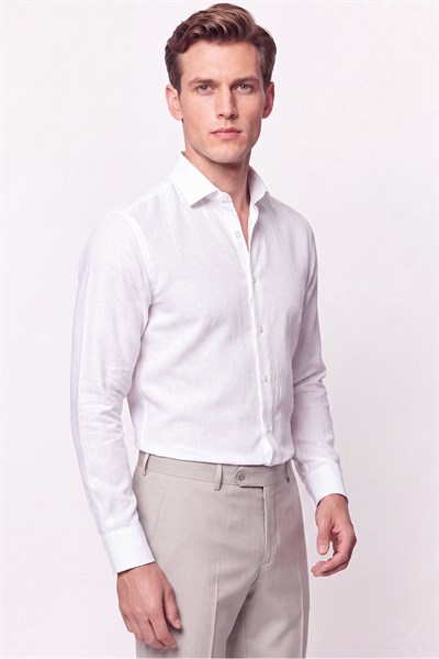 Slim Fit İtalyan Yaka Beyaz Gömlek G 1610 