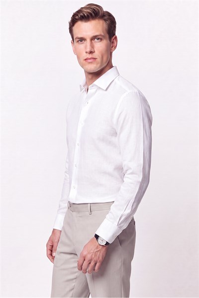 Slim Fit İtalyan Yaka Beyaz Gömlek G 1610 