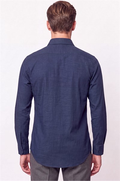 Slim Fit İtalyan Yaka Lacivert Gömlek G 1610 