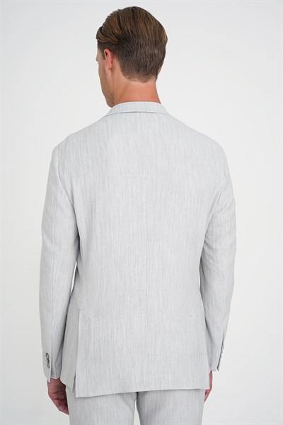 Slim Fit Kırlangıç Yaka Balıksırtı Desen Açık Gri Ceket C 702