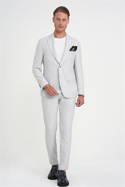 Slim Fit Kırlangıç Yaka Balıksırtı Desen Açık Gri Ceket C 702