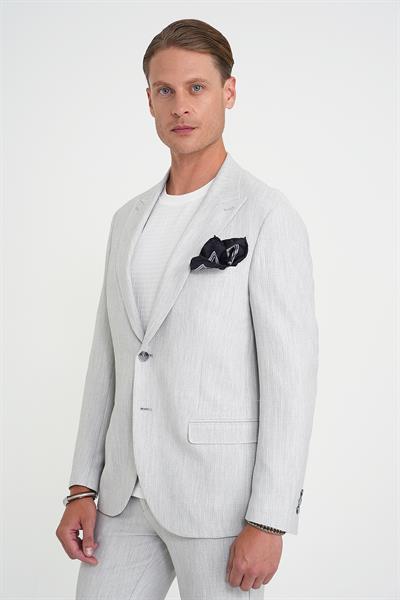 Slim Fit Kırlangıç Yaka Balıksırtı Desen Spor Açık Gri Ceket C 702