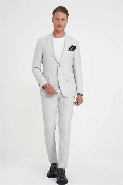 Slim Fit Kırlangıç Yaka Balıksırtı Desen Spor Açık Gri Ceket C 702