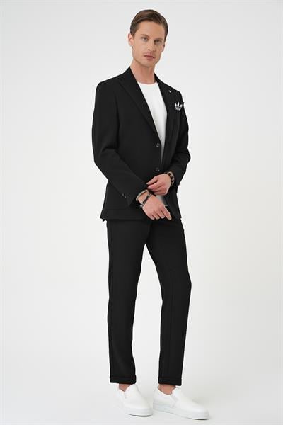 Slim Fit Kırlangıç Yaka Torba Cep Çift Yırtmaç Casual Siyah Ceket C 700