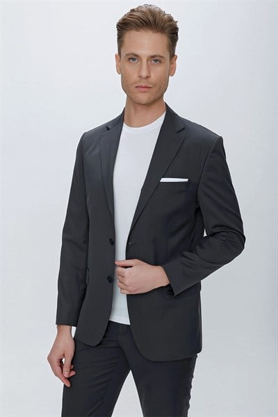 Slim Fit Klasik Mono Yaka Klasik Antrasit Takım Elbise Tk 2021