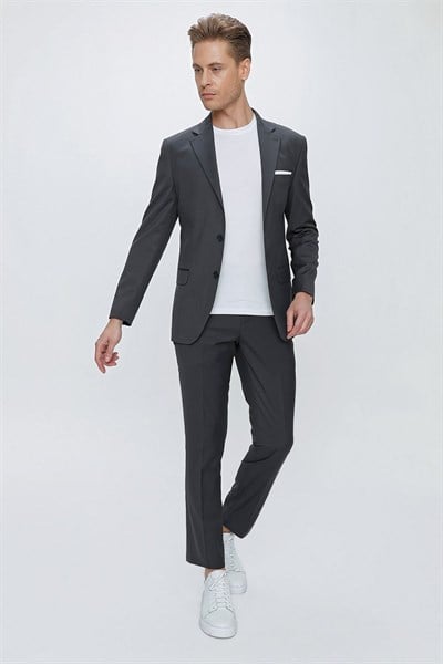 Slim Fit Klasik Mono Yaka Klasik Antrasit Takım Elbise Tk 2021