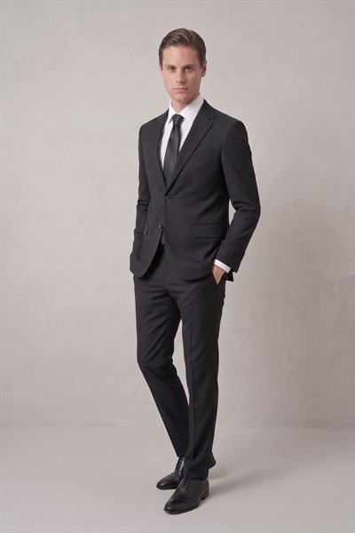 Slim Fit Klasik Mono Yaka Klasik Düz Siyah Takım Elbise Tk 2021 