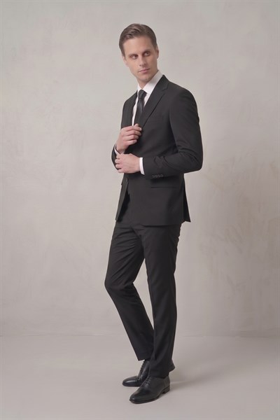 Slim Fit Klasik Mono Yaka Klasik Düz Siyah Takım Elbise Tk 2021 