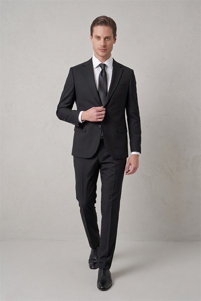 Slim Fit Klasik Mono Yaka Klasik Düz Siyah Takım Elbise Tk 2021 