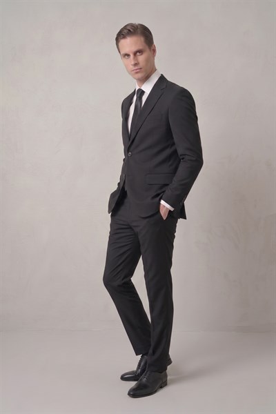 Slim Fit Klasik Mono Yaka Klasik Düz Siyah Takım Elbise Tk 2021 