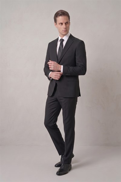 Slim Fit Klasik Mono Yaka Klasik Düz Siyah Takım Elbise Tk 2021 