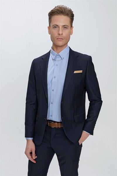 Slim Fit Klasik Mono Yaka Klasik Lacivert Takım Elbise Tk 2021