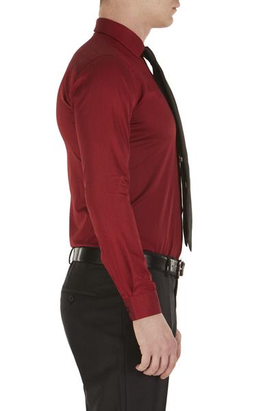 Slim Fit Klasik Yaka Pamuk Saten Uzun Kol Bordo Gömlek  Gk 214