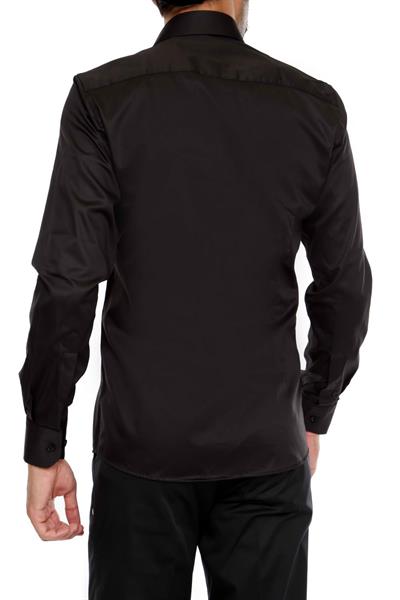Slim Fit Klasik Yaka Pamuk Saten Uzun Kol Siyah Gömlek  Gk 214