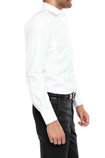 Slim Fit Klasik Yaka Pamuk Saten Uzun Kol Beyaz Gömlek  Gk 214