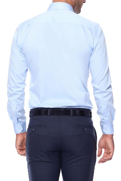Slim Fit Klasik Yaka Pamuk Saten Uzun Kol Açık Mavi Gömlek  Gk 214