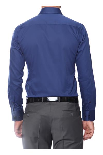 Slim Fit Klasik Yaka Pamuk Saten Uzun Kol Lacivert Gömlek  Gk 214